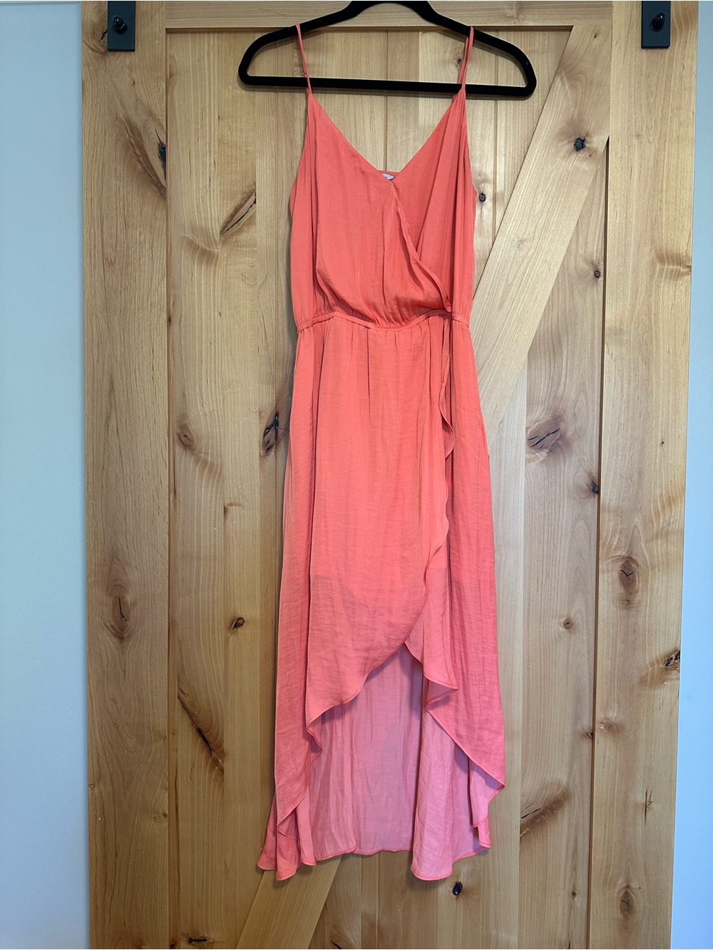 Naked Zebra Coral Wrap High-Low Spaghetti Strap Dress